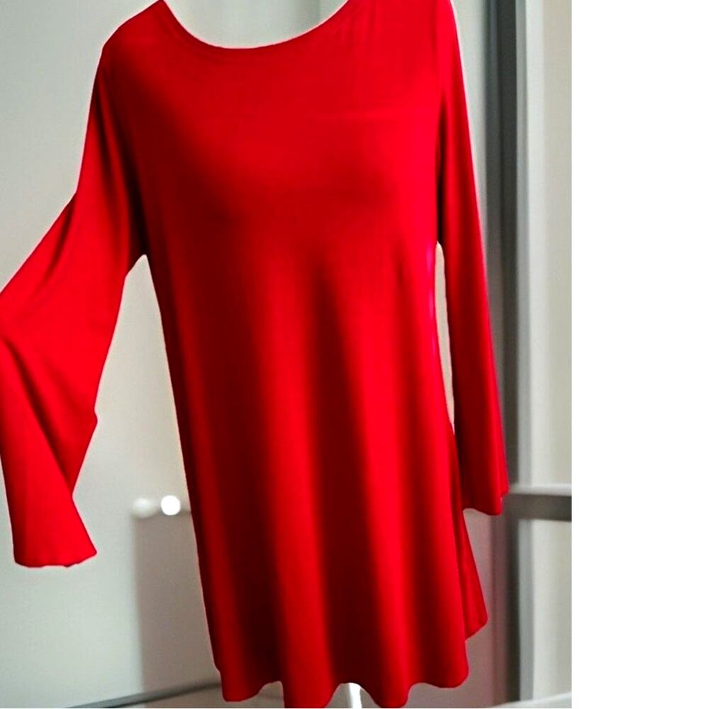 Eileen Fisher Red Dress Shirt Mini Minimalist Lagenlook Casual Quiet Luxury S